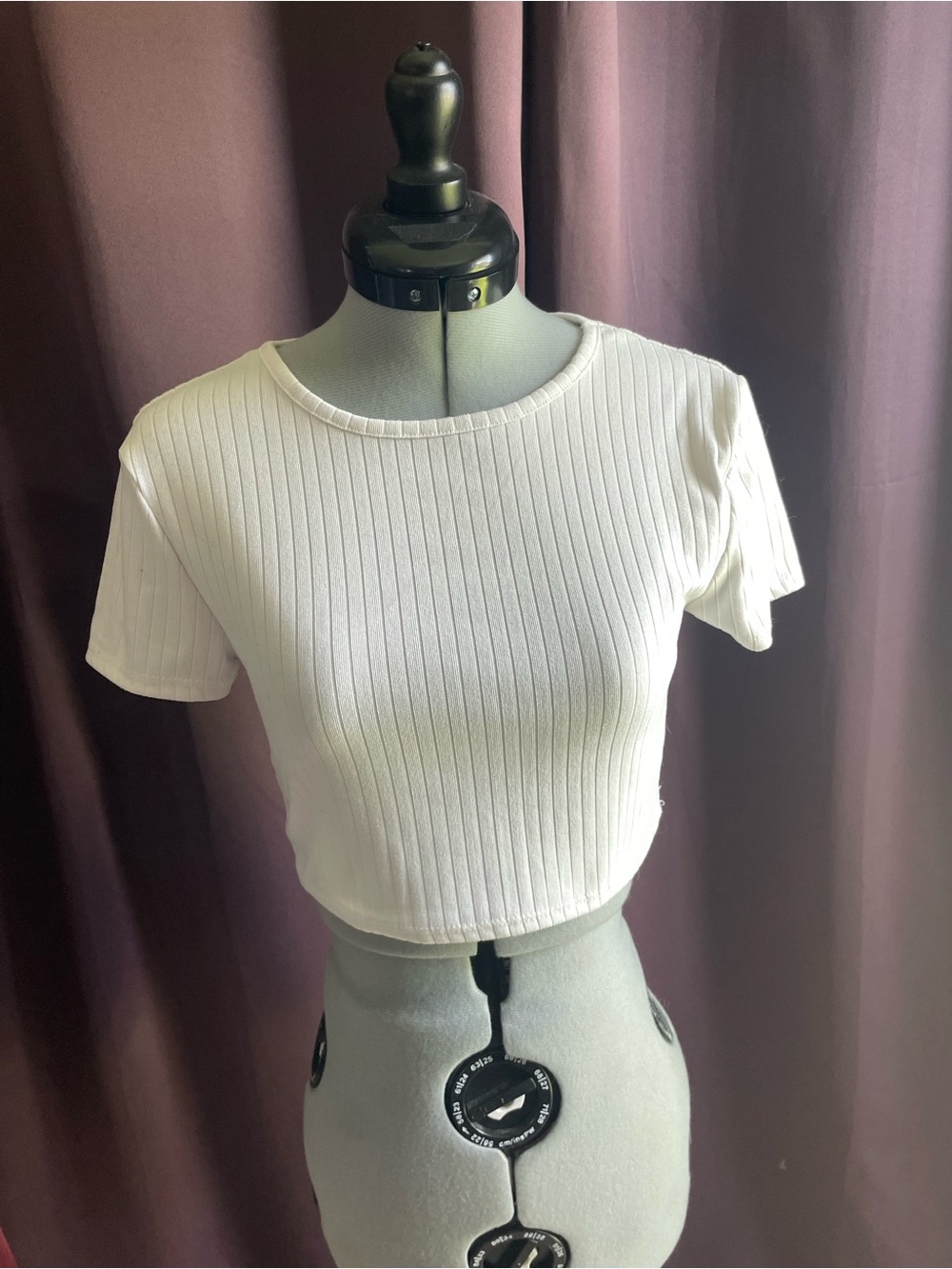Women's Ribbed White Crop Top - Crew Neck